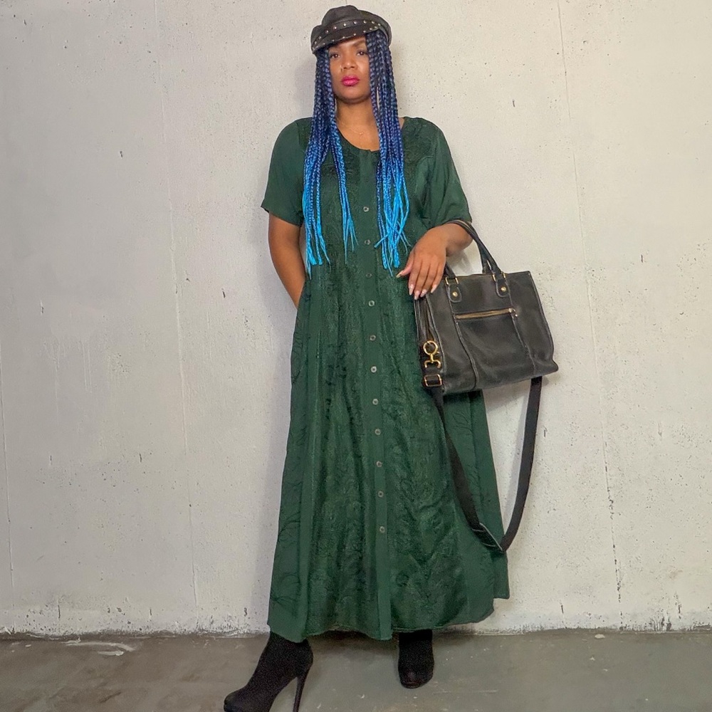 Vintage Forest Green Maxi Dress, Fits L